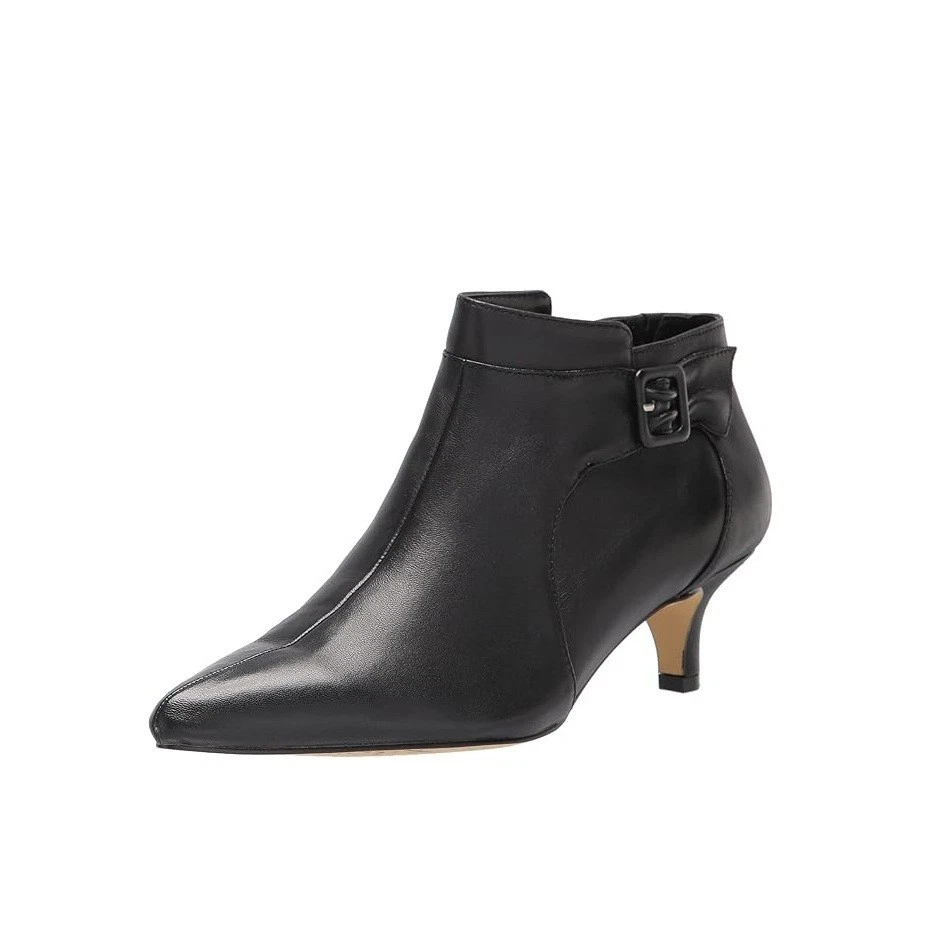 black ruffle dress long Kiki Kitten Heel Boots Black Leather – B.loved main image 1