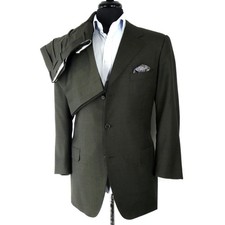 Canali Italy Green Micro Check Tropic Wool Suit 42 R 54 IT Quiet Luxury