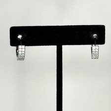 Huggie Style Hoop Earrings Hinge Crystal Silver Tone
