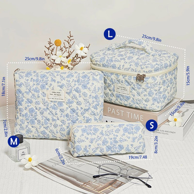 1 Stück Niedlich Gesteppt Baumwolle Make-up Tasche Frauen Reißverschluss Kosmetik Organizer Stoff Handba