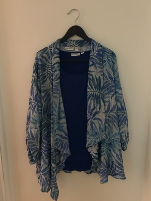 Susan Graver 2-Piece Set Printed Open Tunic + Blue Tank 3X QVC