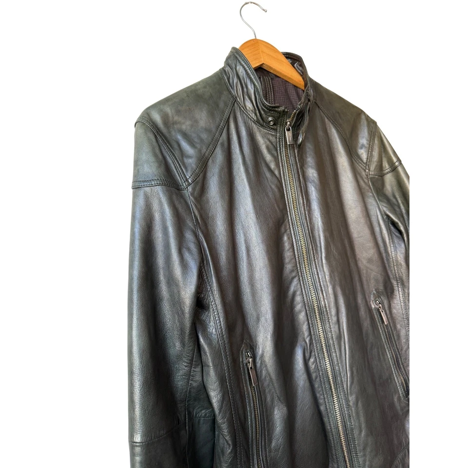 Chaqueta Bomber Massimo Dutti Para Hombre Cuero Genuino Talla L Verde Oscuro Piel de Oveja Foto 4 de 4