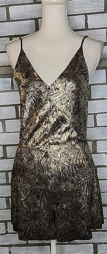 Mameluco para mujer Topshop sin mangas estampado de hojas talla 4 plateado y negro cuello en V Foto 2 de 4