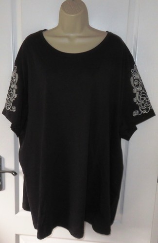 T-shirt maglietta donna NUOVA🦋YOURS🦋 nera elasticizzata manica ricamata taglia 26/28