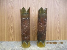 ARTISANAT  DE TRANCHEES TRAVAIL POILUS LOT DE 2 DOUILLES OBUS CORONNEES DECOR VE
