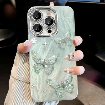 iPhone 15 Pro Max Butterfly Design Case, Cute Bling Shiny Glitter Shockproof Cov