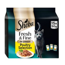 45 x 50g Sheba Fresh & Fine Adult Wet Cat Food Pouches Mixed Poultry In Gravy 8.57 per kilo
