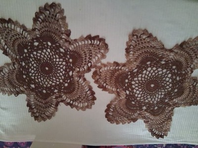 Handcrafted Doilies Lot Of 2 -15  Two Six Pedal Floral Design Tone Browns A-12