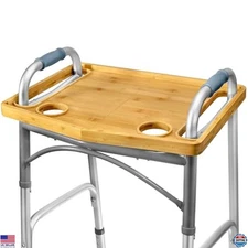 Medical King Walker Tray Table with Cup Holder - 21x16" Foldable Bamboo Table