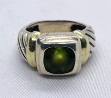 David Yurman Sterling Silver 925 14K Gold Green Stone Size 5.75