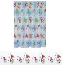 Snowman Friends Characters Fabric Shower Curtain and 12-Piece Matching Hooks