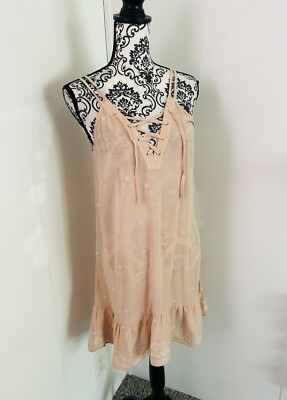 kendall lace mini dress Kendall & Kylie Women’s Blush Pink Lace Up Embroidered Sleeveless Mini  Dress M