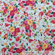 BonEful Fabric FQ Cotton Quilt Blue Pink Yellow Rose Flower Green Leaf Calico US