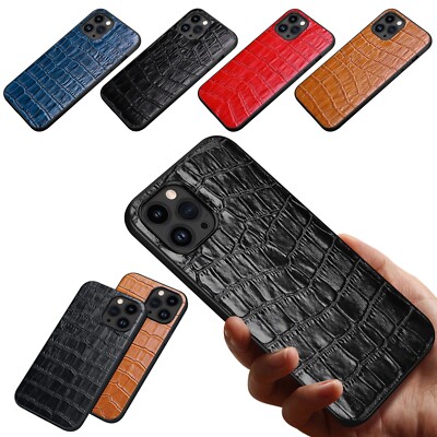 For iPhone 16 15 14 13 12 Pro Max Crocodile Shockproof Leather Phone Back Case