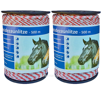 1000 Meter Weidezaunlitze 5 x Niro + 1 Kupfer weiss-rot