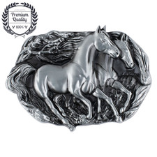 PREMIUM TWO HORSE Belt Buckle Metal Zinc Alloy Vintage Men Retro Western Cowboy
