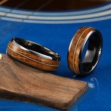8mm Whisky Barrel Wood Ceramic Ring Mens Wedding Engagement Guitar String Ring