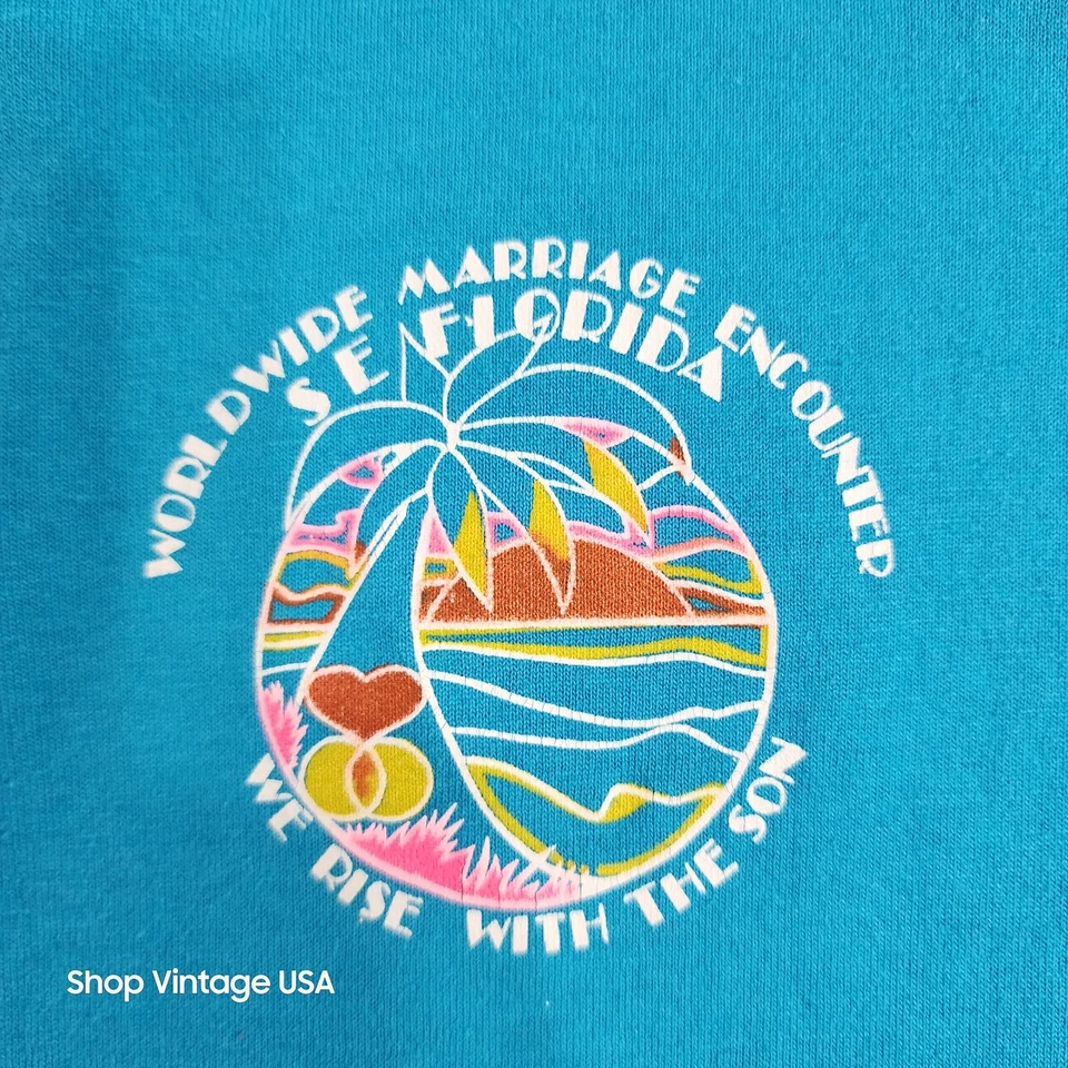 Винтажное поло World Wide Marriage Encounter большое синее религиозное 1990-е сделано в США - Изображение 2 из 4