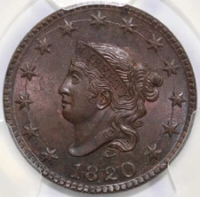 1820 1c Large Date N-13 Coronet or Matron Head Large Cent PCGS MS 64 BN