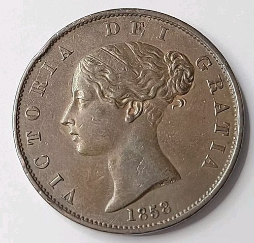 Moneta da 1/2d 1858 Regina Vittoria Vittoriana testa giovane mezzo penny - Foto 4 di 4