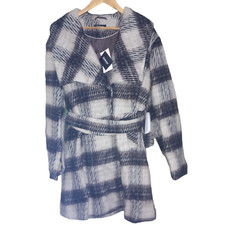 Kaleidoscope Checked Coat Size 18 Black Grey Wool-blend Belted Ladies Women