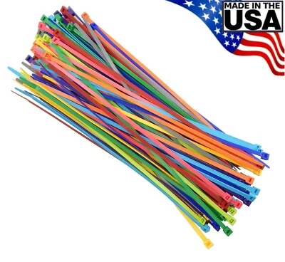 BOWERS TOOL CO. Multi Color Zip Cable Ties 11" 50lbs 100pc Made in USA Nylon Wire Tie Wraps