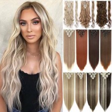 24 inch Wavy 8pcs Natural Hairpiece Clip in Hair Extensions Curly For Woman US