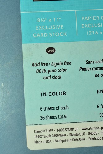 STAMPIN UP "IN FARBE " 36 BLATT MIT 6 VERSCHIEDENEN FARBEN 8,5" X 11" KARTON - Bild 3 von 4