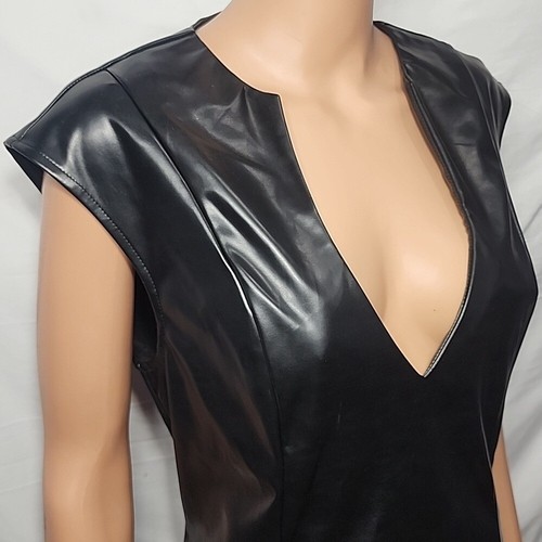 MICAS Solid Pu Patchwork Ruched Zipper Mini Dress Black/Cream Size XL NWT - Picture 5 of 16
