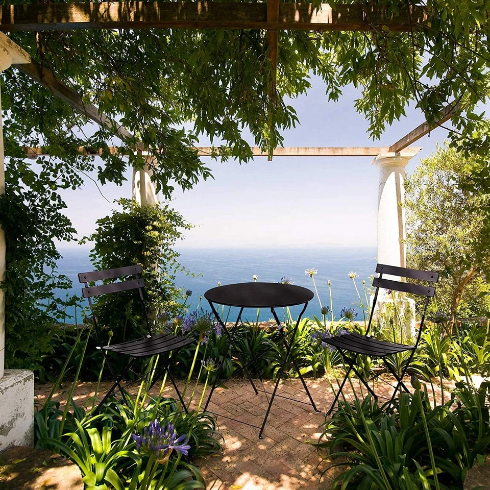 Conjunto bistrô pátio aço 3 peças conjunto de móveis para área externa mesa redonda dobrável e cadeiras - Imagem 3 de 4