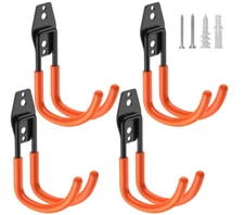 Garage Hooks 4 Pack, J Hooks for Tools, Ladders, Bikes, Hose, Wall Mount