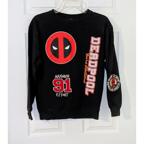 Marvel Deadpool Graphic Print Sweatshirt Pullover Crew Neck Black XS NWOT - Picture 4 of 11