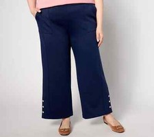 Isaac Mizrahi Live Reg Clubhouse Scuba Knit Wide Leg Ankle Pants Navy S A634944