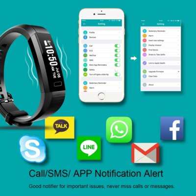 Fitness Tracker Bluetooth Smart Watch Heart Rate Monitor Pedometer Bracelet -BLK