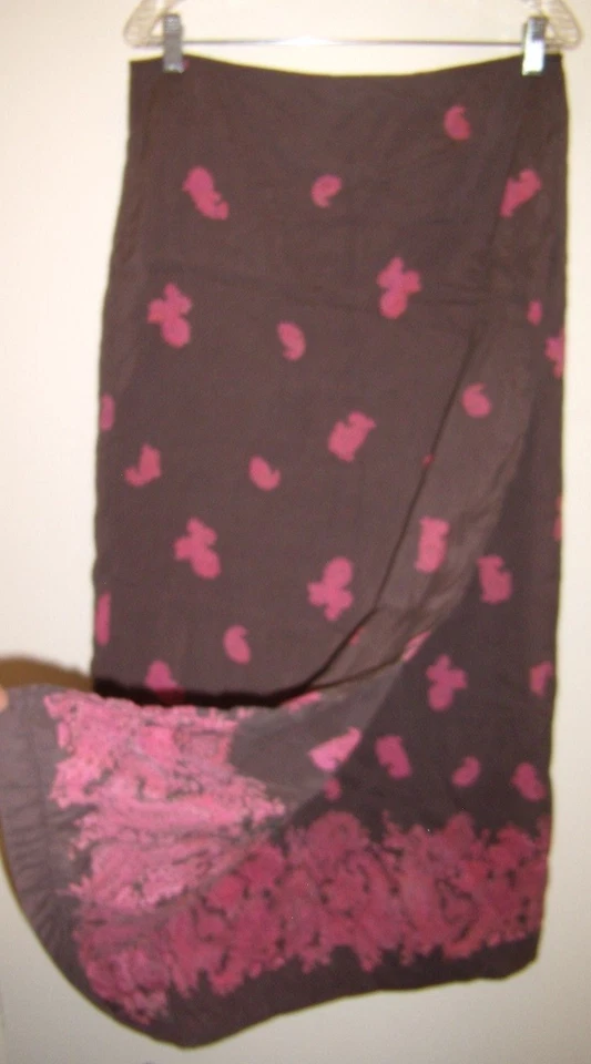 Falda cómoda divertida de verano fucsia marrón seda envolvente rara vintage para mujer talla 13/14 Foto 4 de 4