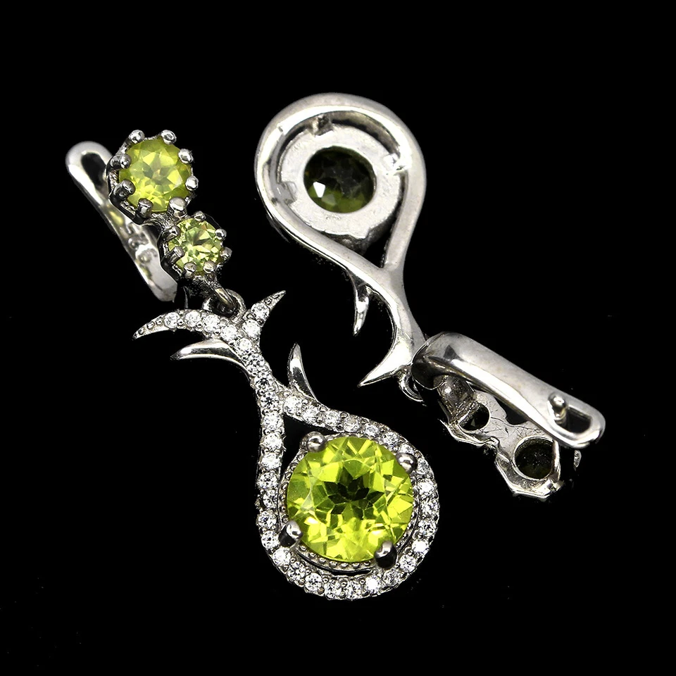 925 Sterling Silver Earrings Round Peridot 7mm Simulated Cz Gemstone Jewelry - Image 3 of 4