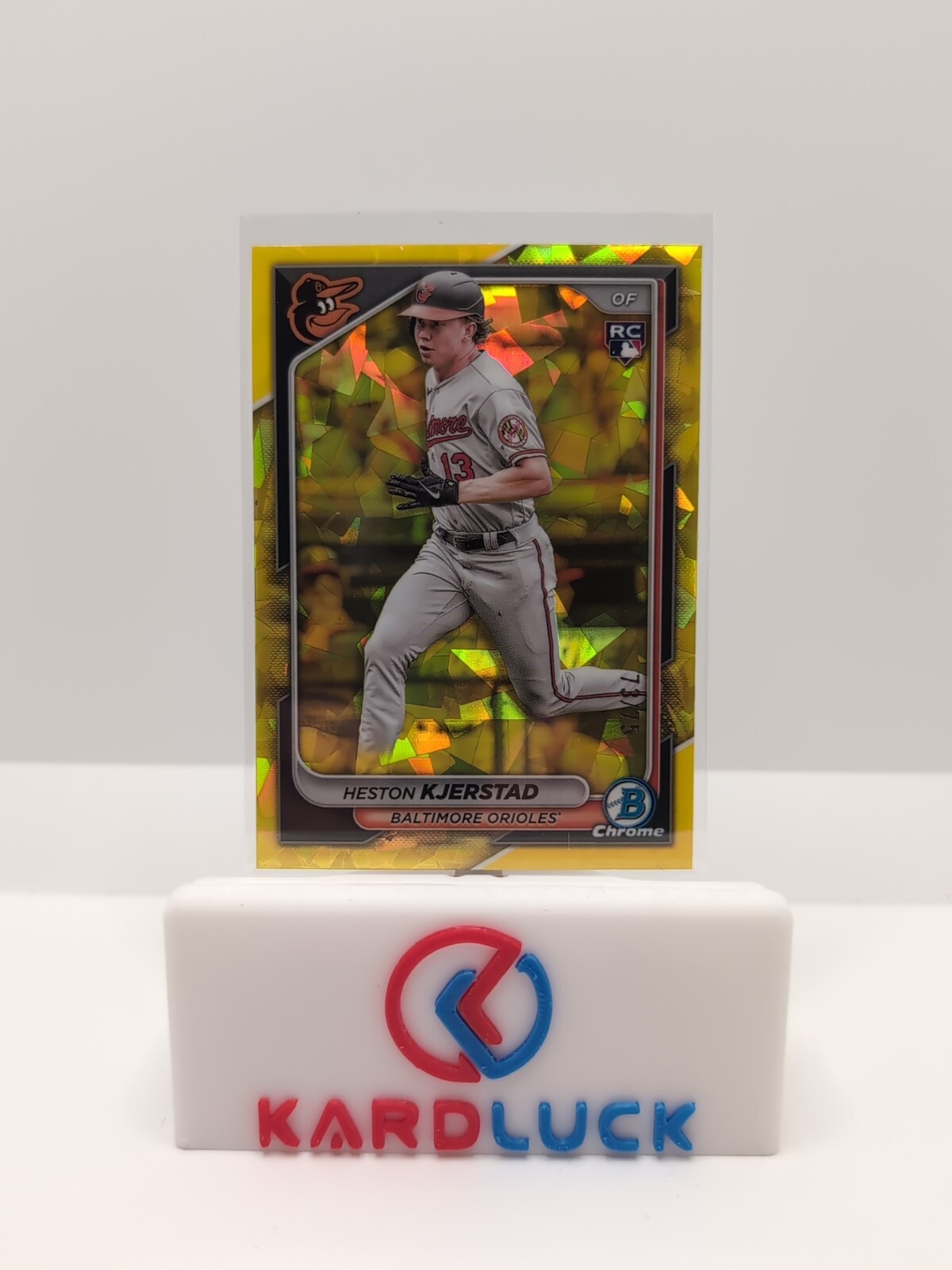 2024 Bowman Chrome Heston Kjerstad Yellow Cracked Ice Refractor RC /75 Orioles