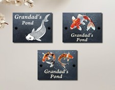 Personalised Koi Carp Pond Slate Garden Signs 4 Sizes & 4 Designs Perfect Gifts