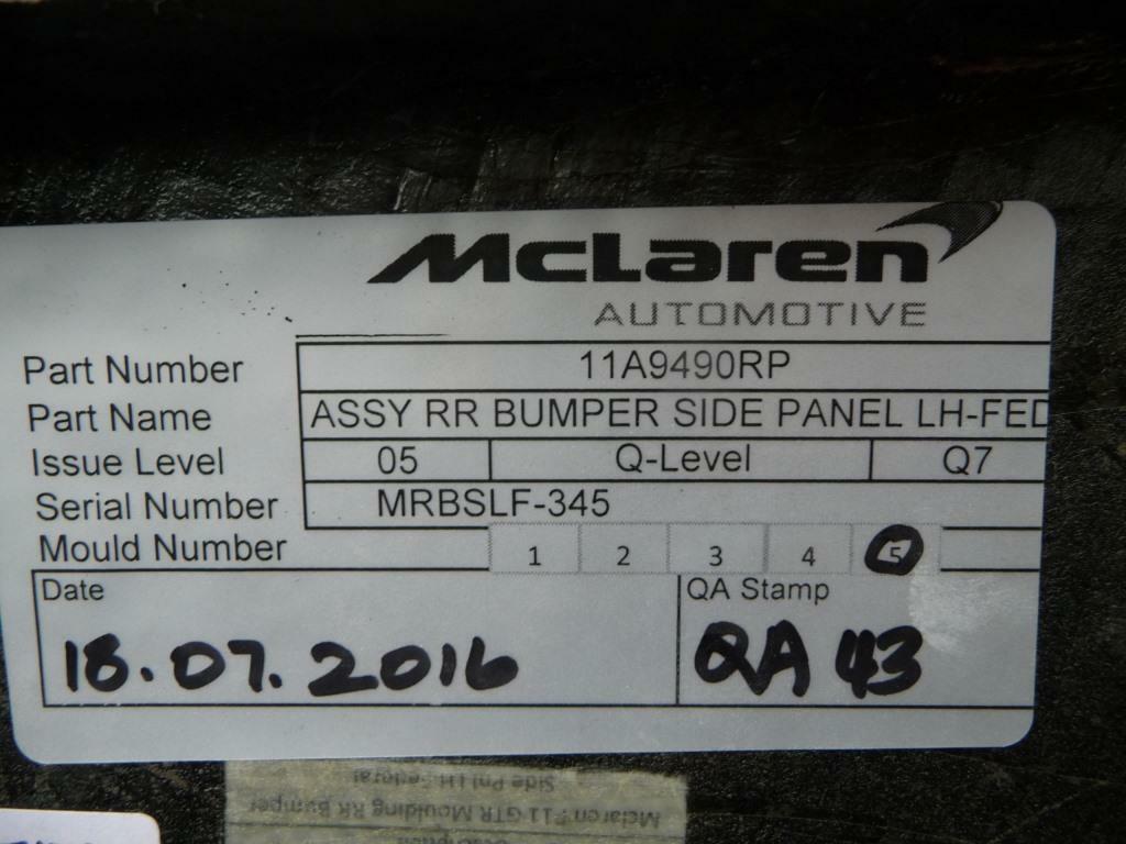 2016-2017 McLaren 675LT Rear Left Bumper Cover 11A9490RP OEM OE