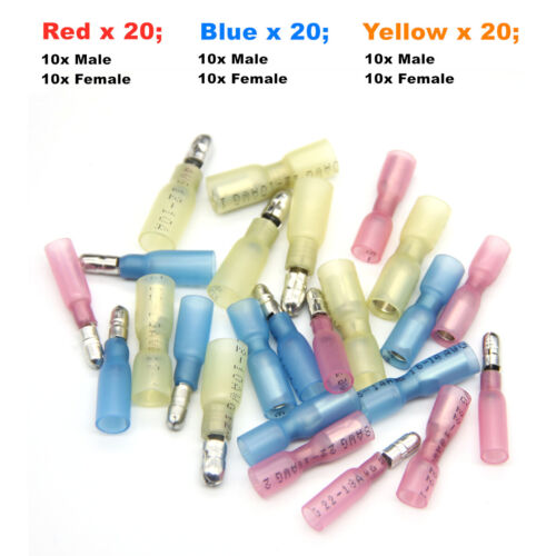 60Pcs AWG Heat Shrink Insulated Electrical Wire Connectors Bullet Terminals M/F - Picture 1 of 7