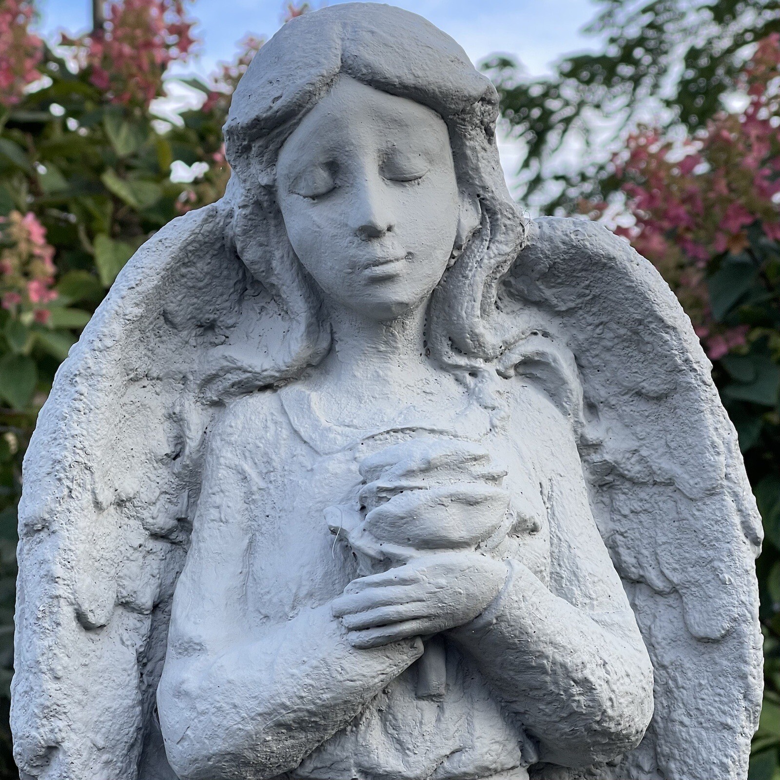 Large Garden Angel Statue Praying 31" Concrete Cherub Lawn Ornament
