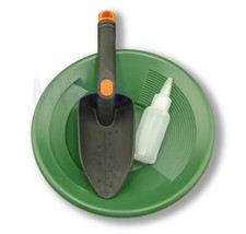 Gold Panning Kit 10" Green Pan - Bottle Snuffer  Scoop - Mining Prospecting