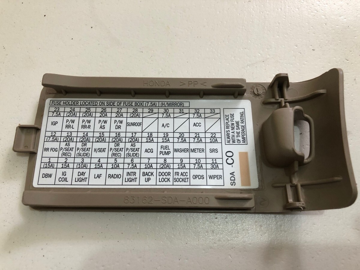 2006 2007 Honda Accord 03 04 05 FUSE BOX COVER LID DOOR PANEL DASH BLOCK  TAN