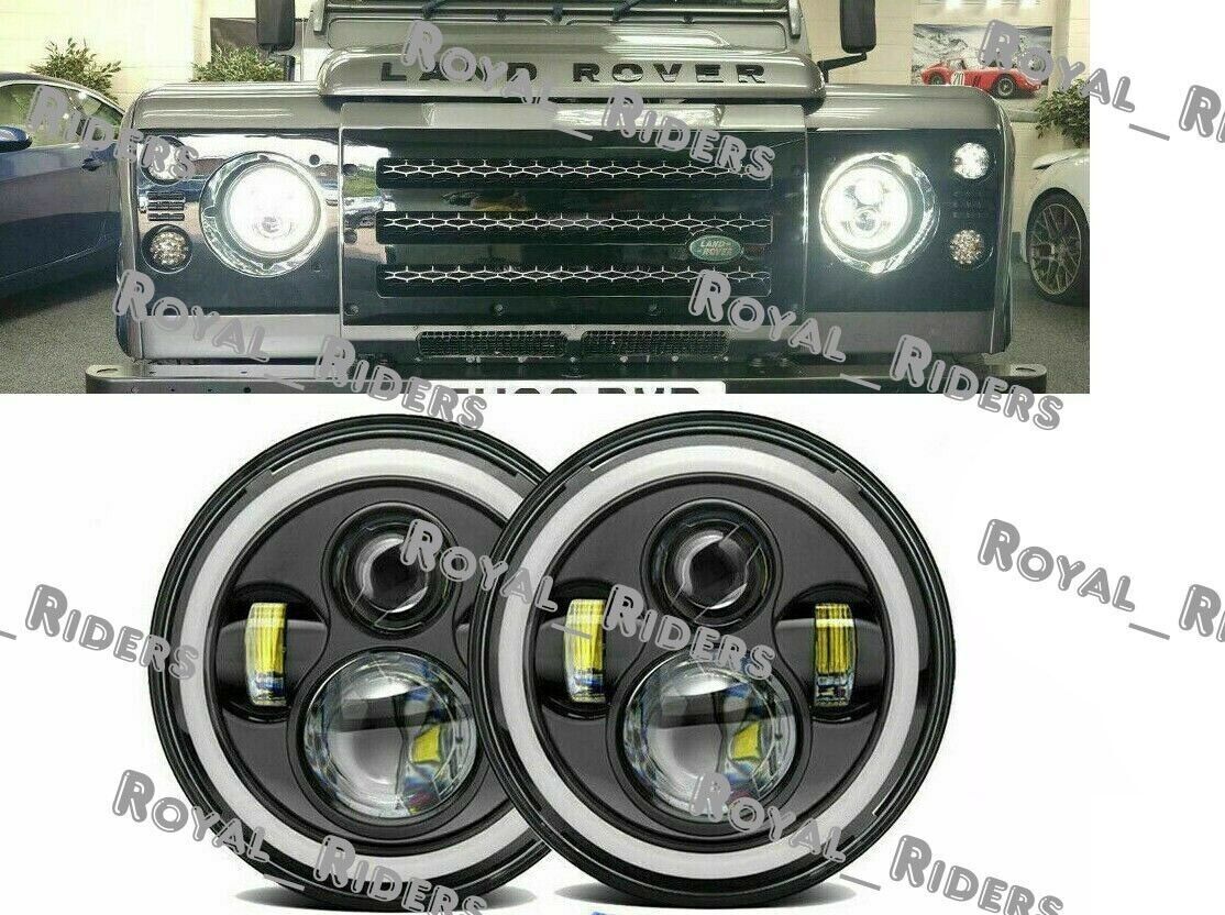 Image of 7  Inch Led Headlight Halo Angel Eye Drl Light per Land Rover Defender