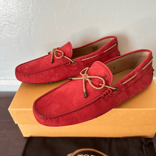 TOD'S Men's Laccetto  Red slip-on suede driving Loafers size US6, EU 39 1/2 new - Picture 3 of 15