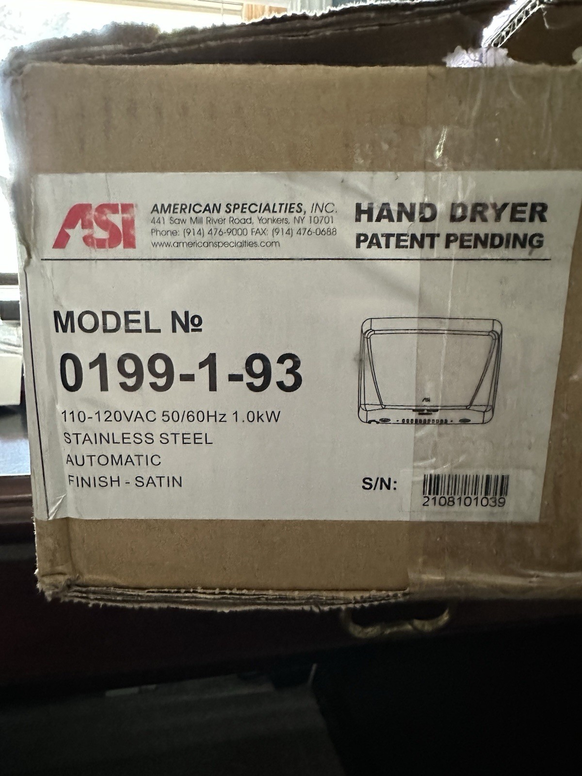 ASÍ High Speed Hand Dryer Stainless Satin. model# 0199-1-93 (NEW)