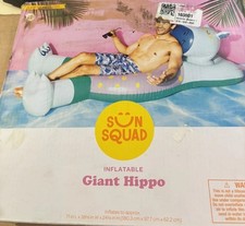 Brand New Sun Squad Giant Hippo Pool Swim Inflatable Float