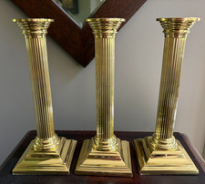 Set of 3 Neoclassical Style Brass and Black Enamel Candlesticks Graduated