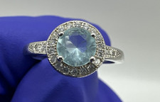 925 Sterling Silver Blue Round CZ Halo Ring 2.0g Size 5 A757