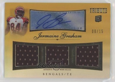 2010 Tribute Triple Relics Gold Rainbow 8/15 Jermaine Gresham Rookie Auto RC 7eo